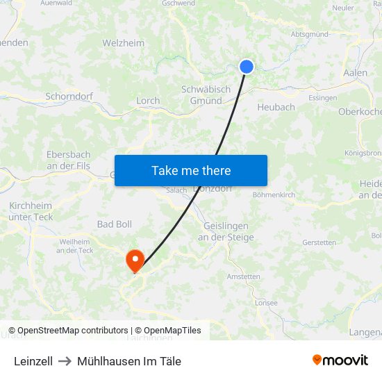 Leinzell to Mühlhausen Im Täle map