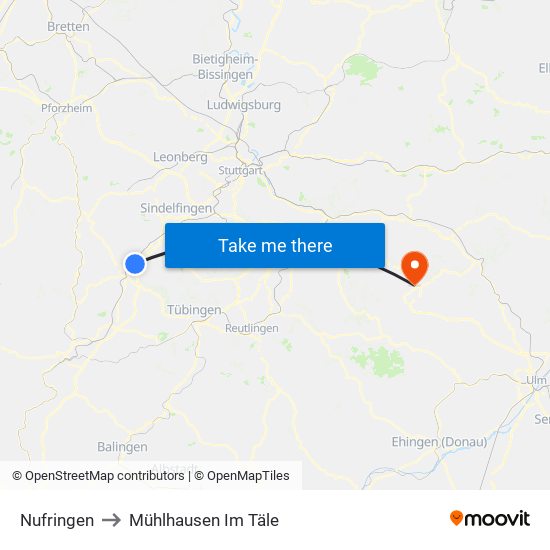 Nufringen to Mühlhausen Im Täle map