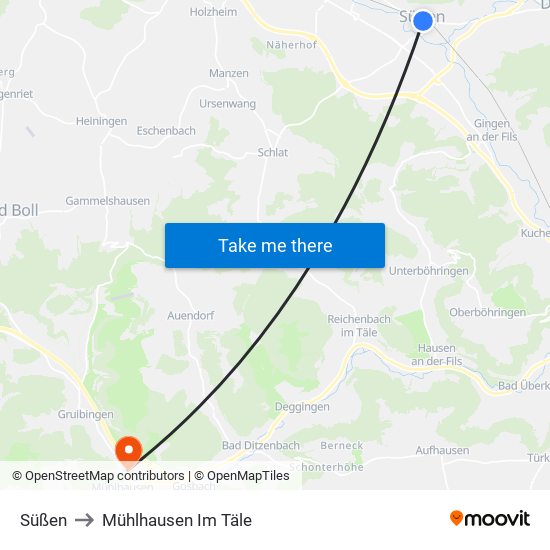 Süßen to Mühlhausen Im Täle map