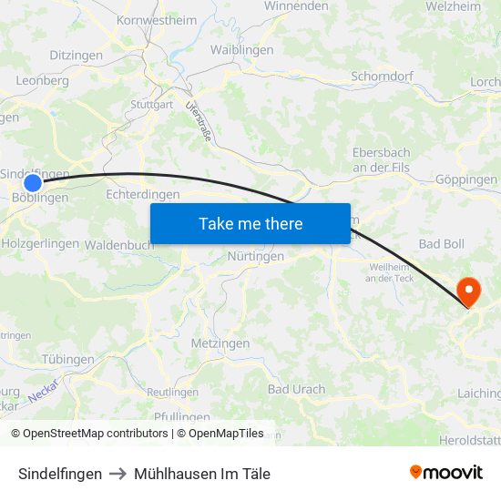 Sindelfingen to Mühlhausen Im Täle map