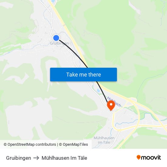 Gruibingen to Mühlhausen Im Täle map