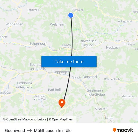 Gschwend to Mühlhausen Im Täle map
