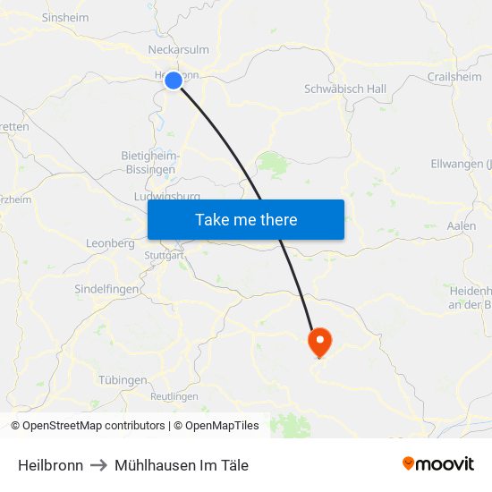 Heilbronn to Mühlhausen Im Täle map