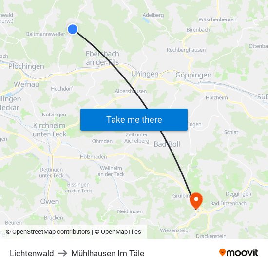 Lichtenwald to Mühlhausen Im Täle map