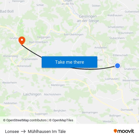 Lonsee to Mühlhausen Im Täle map