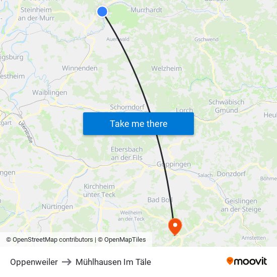 Oppenweiler to Mühlhausen Im Täle map