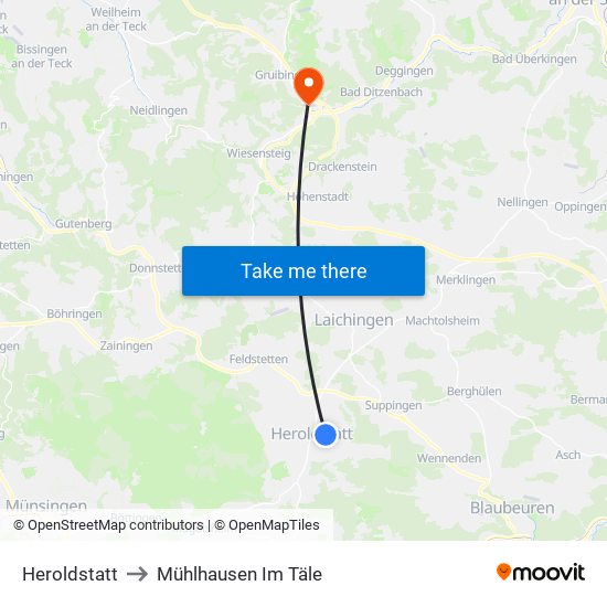 Heroldstatt to Mühlhausen Im Täle map