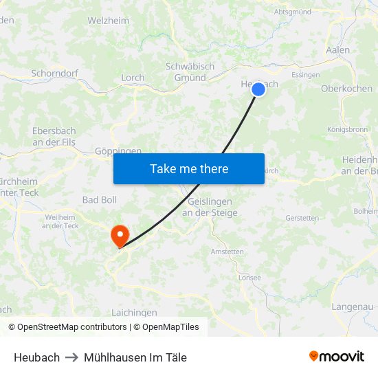 Heubach to Mühlhausen Im Täle map