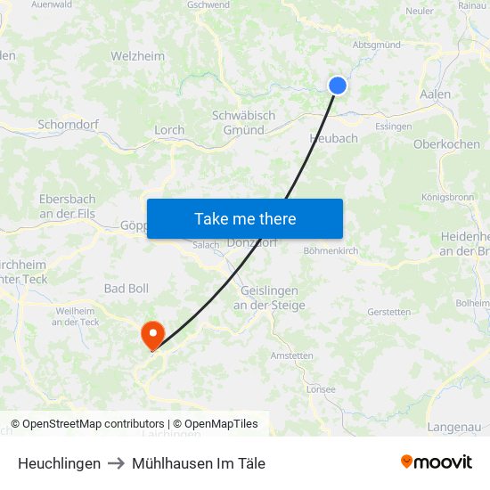 Heuchlingen to Mühlhausen Im Täle map