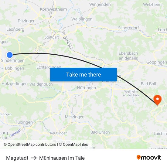 Magstadt to Mühlhausen Im Täle map