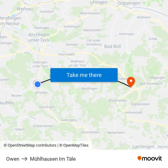 Owen to Mühlhausen Im Täle map