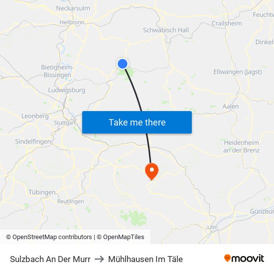Sulzbach An Der Murr to Mühlhausen Im Täle map