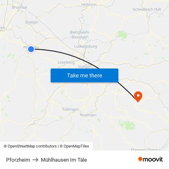 Pforzheim to Mühlhausen Im Täle map