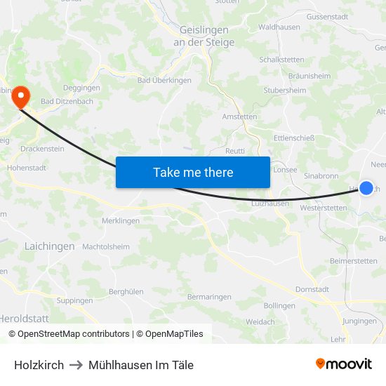 Holzkirch to Mühlhausen Im Täle map