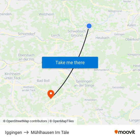 Iggingen to Mühlhausen Im Täle map