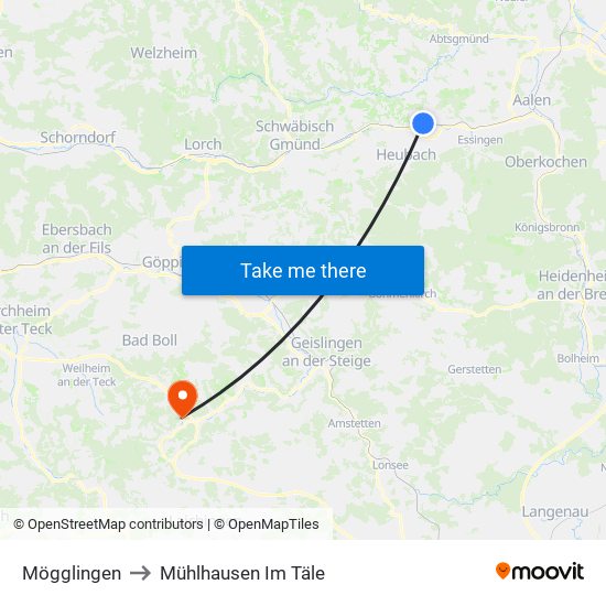 Mögglingen to Mühlhausen Im Täle map