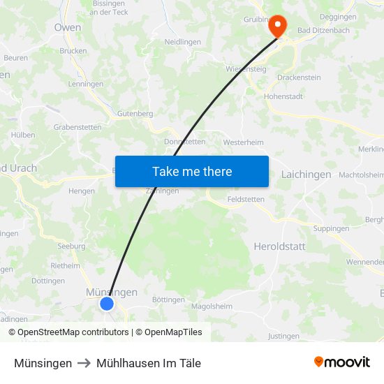 Münsingen to Mühlhausen Im Täle map