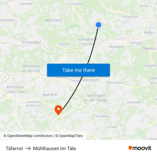 Täferrot to Mühlhausen Im Täle map