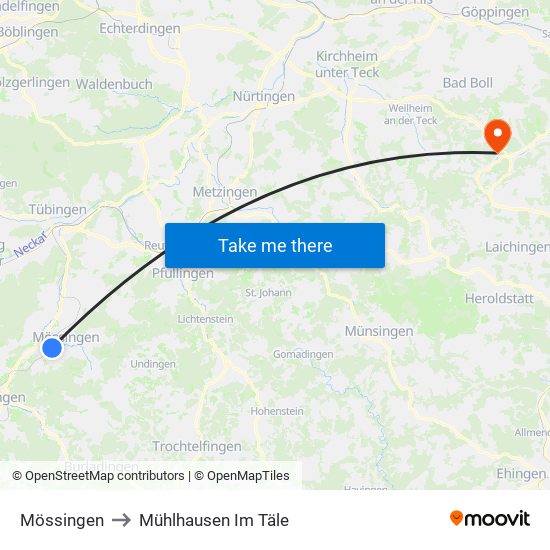 Mössingen to Mühlhausen Im Täle map