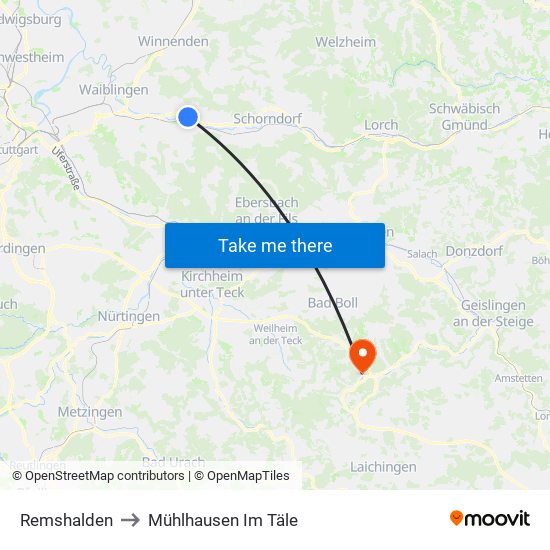 Remshalden to Mühlhausen Im Täle map