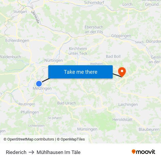 Riederich to Mühlhausen Im Täle map