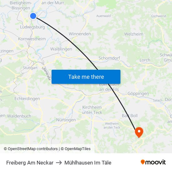 Freiberg Am Neckar to Mühlhausen Im Täle map