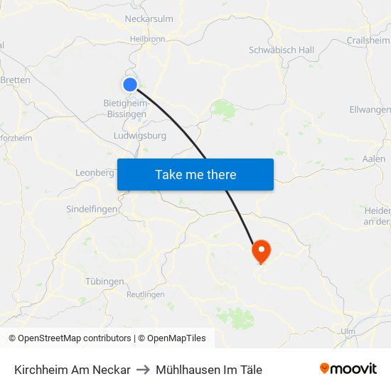 Kirchheim Am Neckar to Mühlhausen Im Täle map