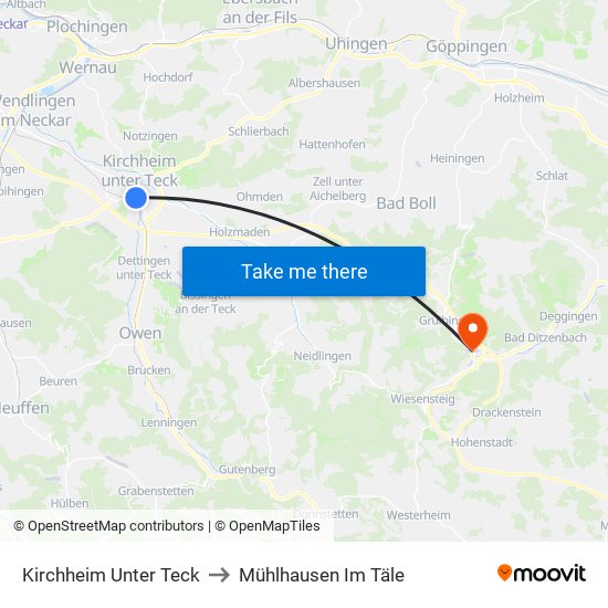 Kirchheim Unter Teck to Mühlhausen Im Täle map