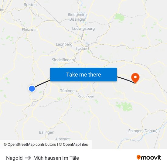 Nagold to Mühlhausen Im Täle map