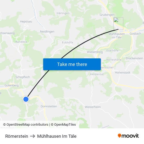 Römerstein to Mühlhausen Im Täle map