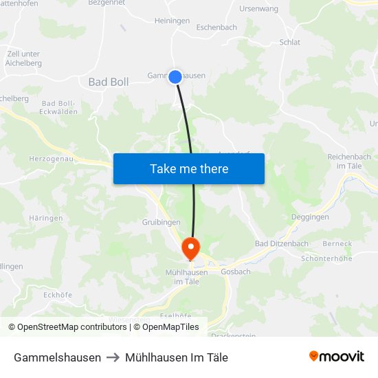 Gammelshausen to Mühlhausen Im Täle map