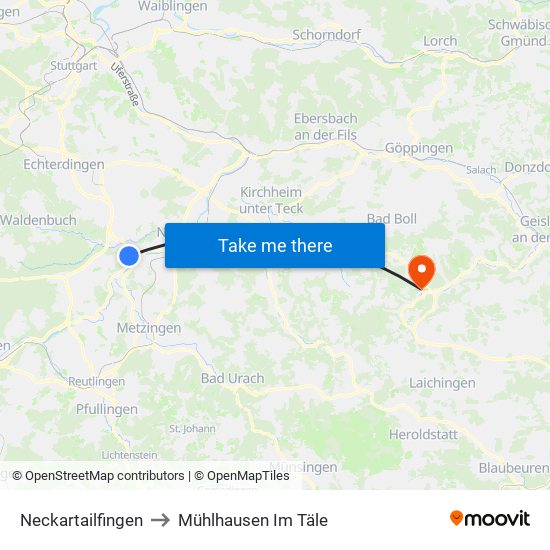 Neckartailfingen to Mühlhausen Im Täle map