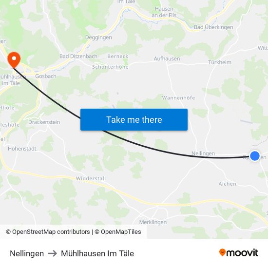 Nellingen to Mühlhausen Im Täle map