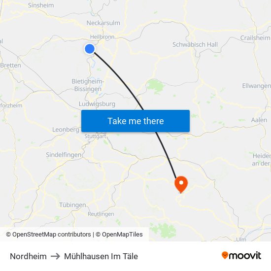 Nordheim to Mühlhausen Im Täle map