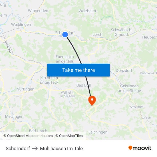 Schorndorf to Mühlhausen Im Täle map