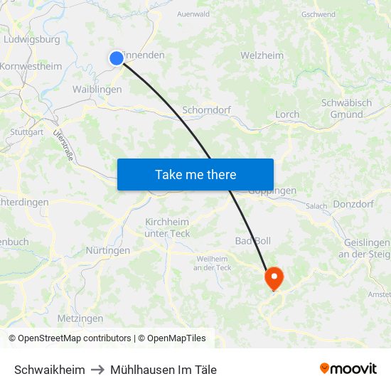 Schwaikheim to Mühlhausen Im Täle map