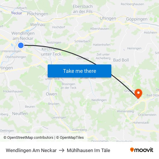 Wendlingen Am Neckar to Mühlhausen Im Täle map