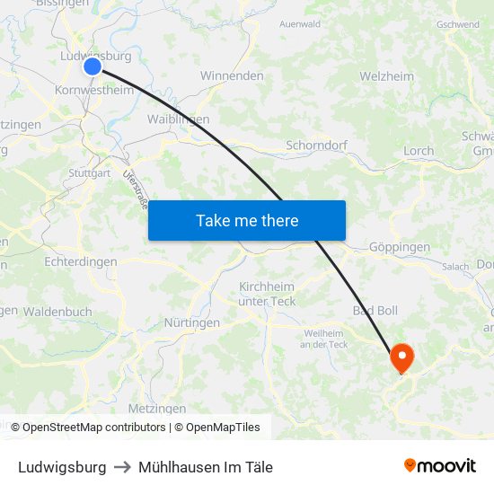 Ludwigsburg to Mühlhausen Im Täle map