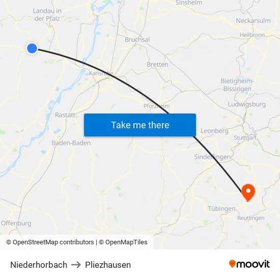 Niederhorbach to Pliezhausen map