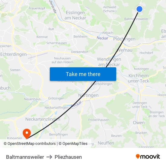 Baltmannsweiler to Pliezhausen map