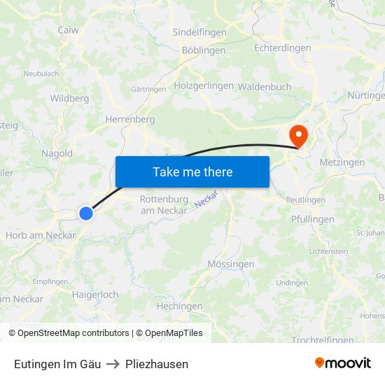 Eutingen Im Gäu to Pliezhausen map