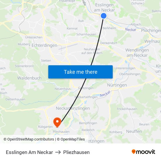 Esslingen Am Neckar to Pliezhausen map