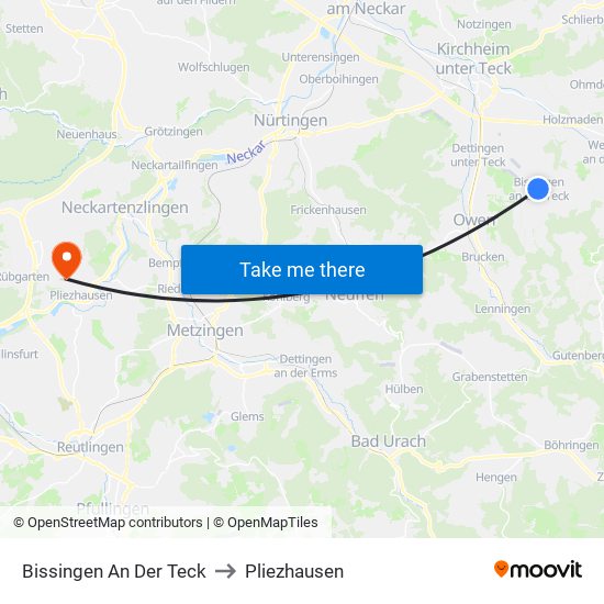 Bissingen An Der Teck to Pliezhausen map