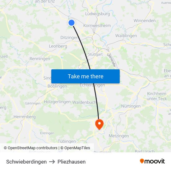 Schwieberdingen to Pliezhausen map