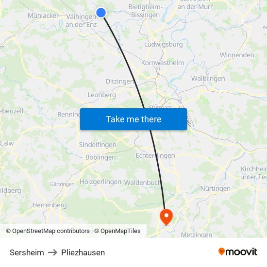 Sersheim to Pliezhausen map