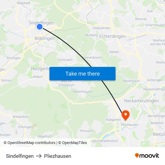 Sindelfingen to Pliezhausen map