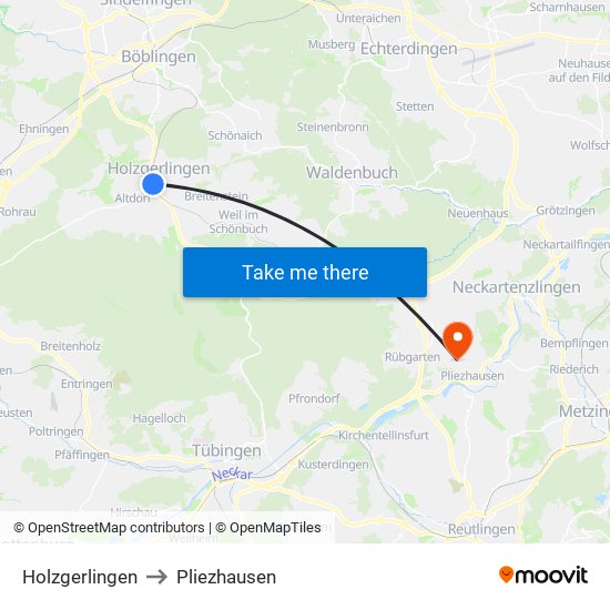 Holzgerlingen to Pliezhausen map