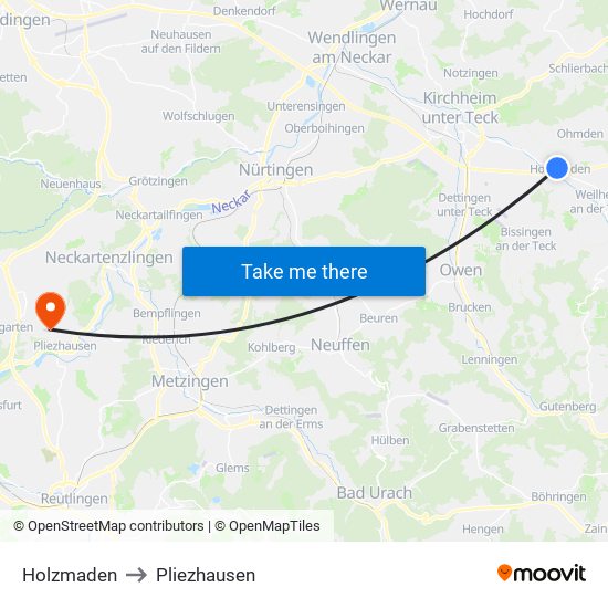 Holzmaden to Pliezhausen map