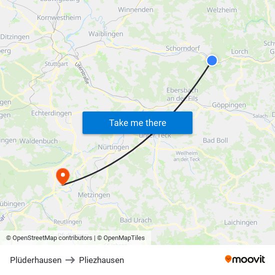 Plüderhausen to Pliezhausen map