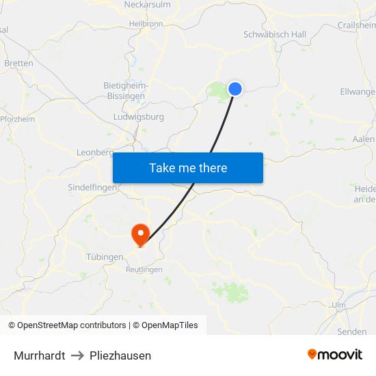 Murrhardt to Pliezhausen map